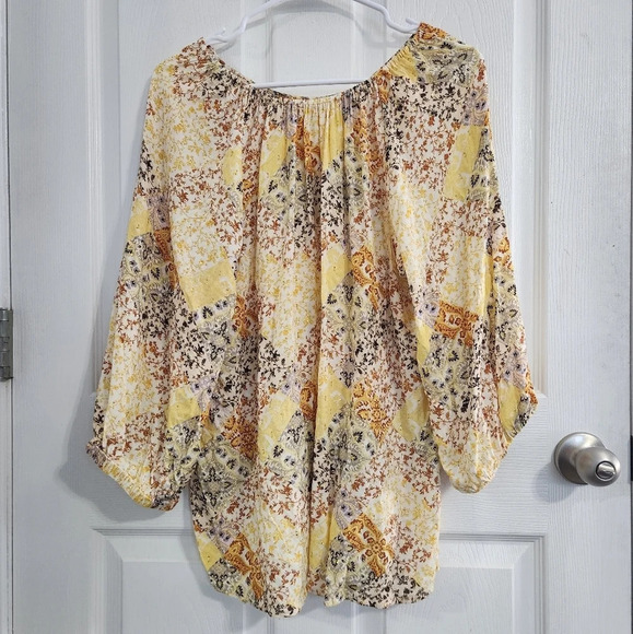 Good Hart Matilda Jane 3/4 sleeve relaxed metallic patchwork craftcore blouse LG - Picture 3 of 9